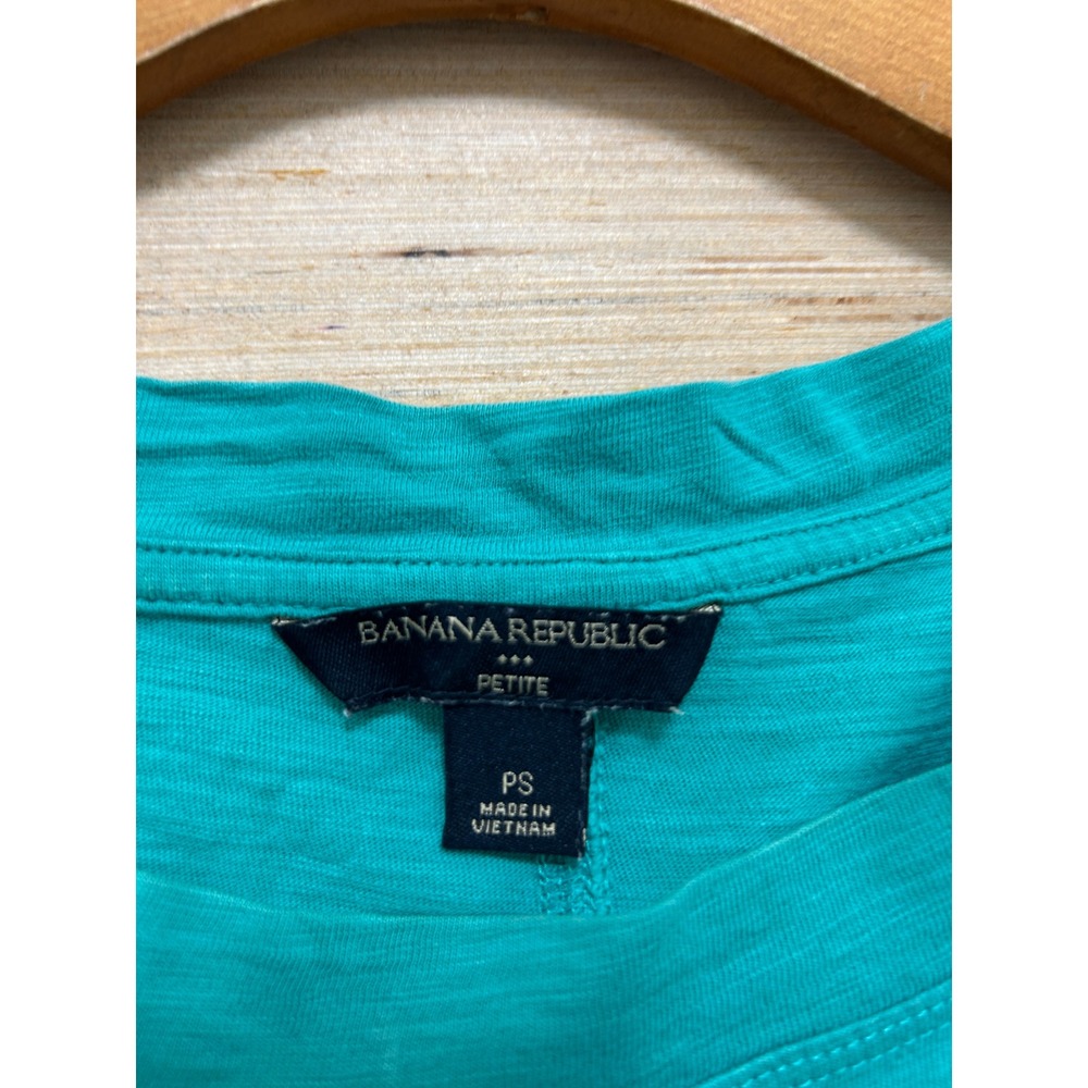 Banana Republic Petite Teal Green Slub Knit T-Shirt Dress Button Tab Sleeve PS - Picture 2 of 6